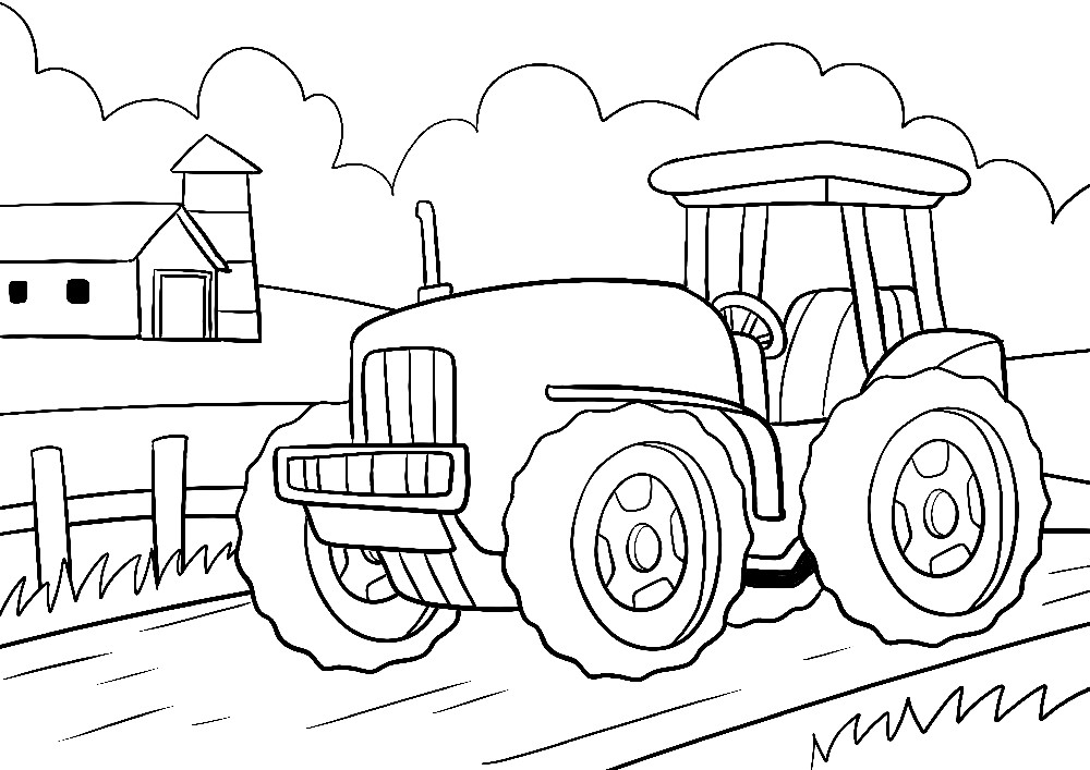 Ausmalbilder Bauernhof - Ein großer Traktor auf einer Farm
