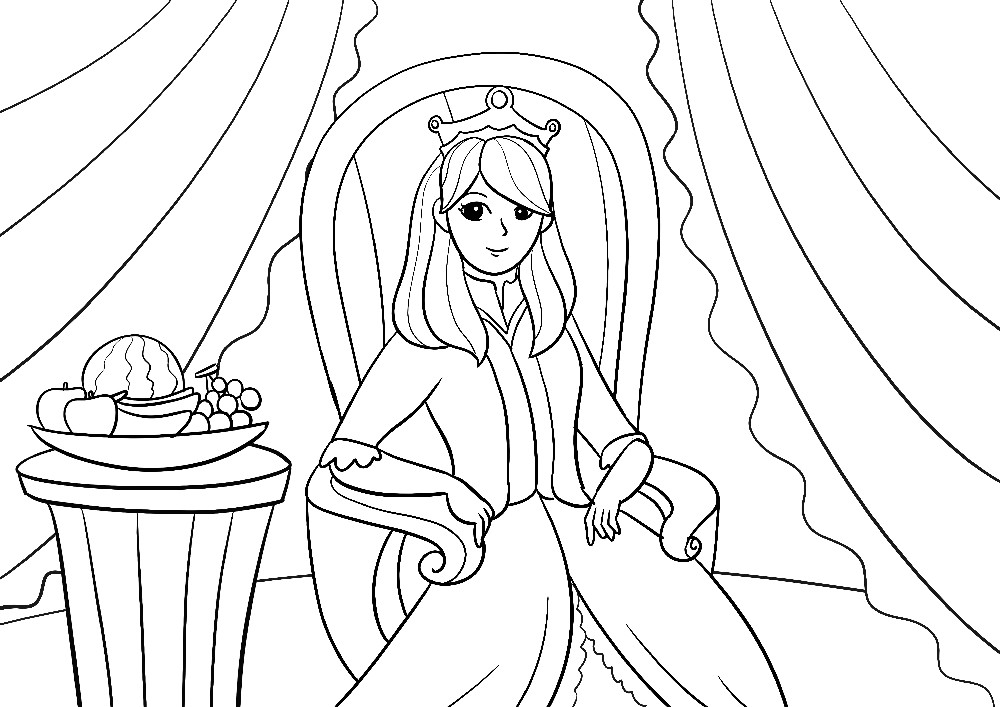 Ausmalbilder Märchen - Prinzessin auf ihrem Thron